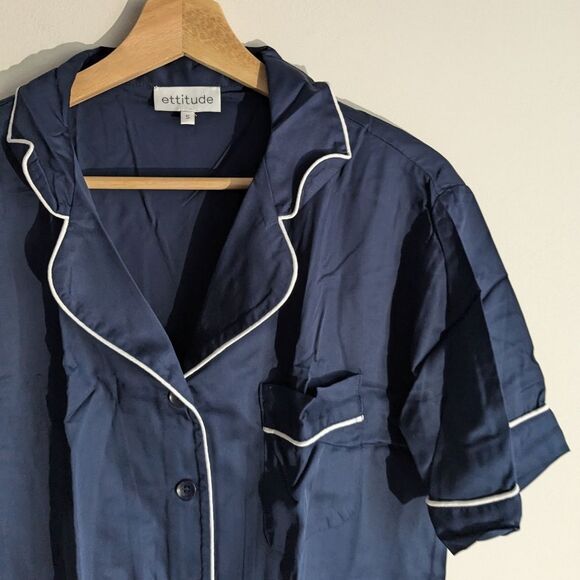 Ettitude Ocean Sateen Pajama Shirt Women's Size Small NWT - Picture 3 of 6